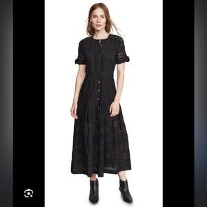 LoveShackFancy Edie Black Button-Front Lace Maxi Dress M